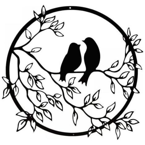 Décoration Murale en métal Oiseau sur Branche d'arbre, Silhouette Murale d'oiseaux en Fer Noir, Art Mural Suspendu en métal pour Jardin intérieur et extérieur (1/5)