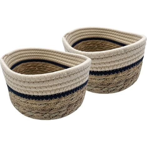 Set 2 cestini rotondi in corda di Cotone e Giacinto da 22x18x10 cm - Cestini portaoggetti decorativi per camera, bagno Organizer fasciatoio per bambi (1/3)