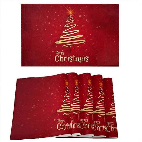 Set mit 6 Tischsets in Weihnachtsbaumform für festliche Tischdekorationen, einzelne Tischsets, ideal für festliche Mahlzeiten, skandinavischer Stil, wiederverwendbar und leicht zu reinigen. (1/5)