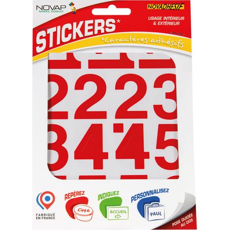 Chiffres autocollants 40mm Rouge NOVADHESIFS - 4370453 (1/5)