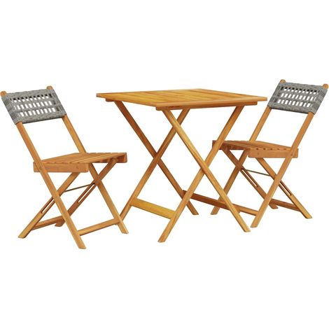 Maison Exclusive - Set da Bistrot 3 pz Grigio in Polyrattan e Legno Massello (1/5)