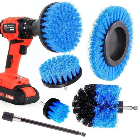 Brosses Nettoyage pour Perceuse Visseuse à Poils Moyens Bleu. Brosses à Nettoyer Tissus Bois Salle de Bains Douche Cuisine Carrosserie Auto Céramique (1/5)