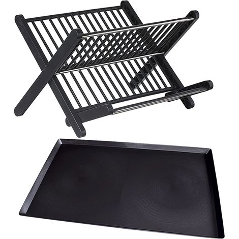 Égouttoir à vaisselle pliable noir en forme de X, égouttoir à vaisselle sans installation, bol d'égouttage à deux couches (1/5)