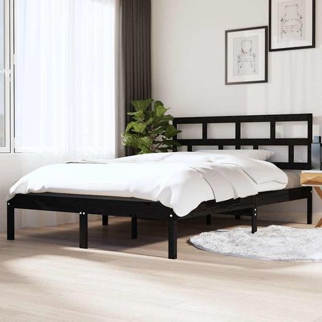 Lit double pour adulte Cadre de lit - Noir Bois de pin massif 140x190 cm BV278147 - BonneVie (1/5)
