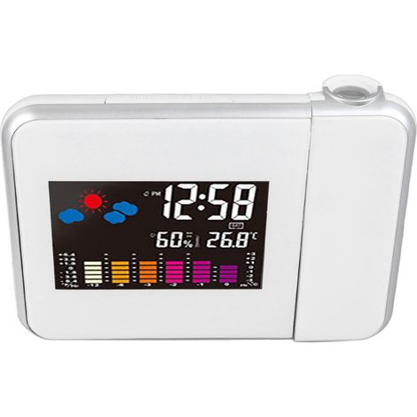 Réveil numérique blanc portable avec projection, horloge électronique de bureau, affichage température et humidité, pour chambre et bureau. (1/5)