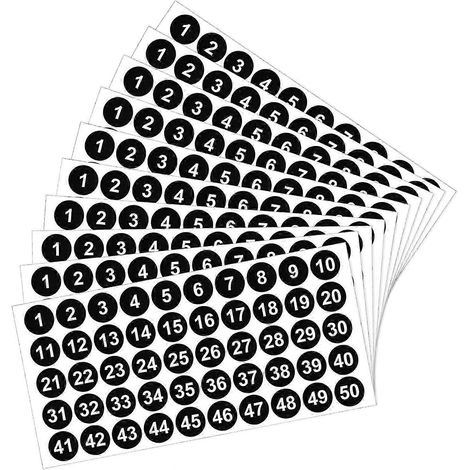 Étiquettes numérotées autocollantes imperméables en vinyle noir de 2,5 cm (1 pouce) pour l'organisation des stocks - Lot de 500 pièces (1/5)
