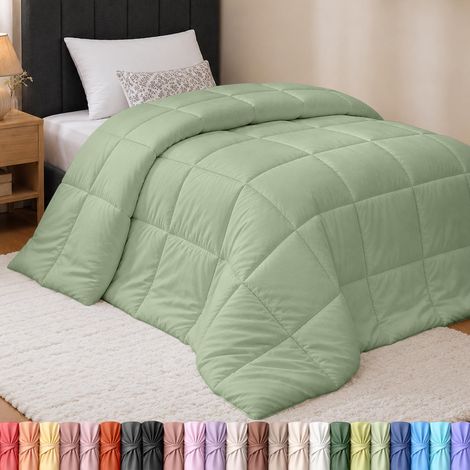 Couette Alternative matelassée avec languettes d'angle, Couture de Finition en carré (lit Simple, Vert Sauge) (1/5)