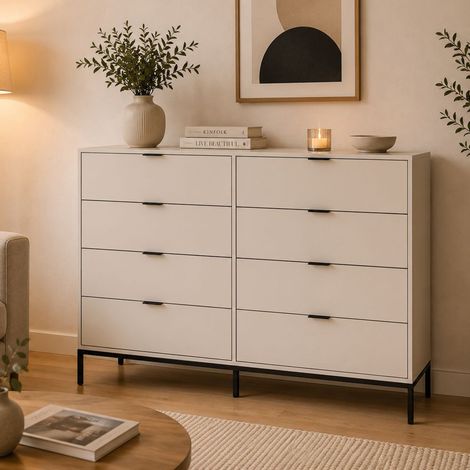 Cómoda Lamepa, 8 cajones, apertura deslizante, cierre suave, 150x40x116h cm Beige Cashmere (1/3)