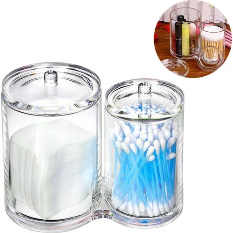 Étui à cotons-tiges en acrylique transparent de qualité supérieure, rond, pour ranger cotons, pinceaux de maquillage et autres accessoires.