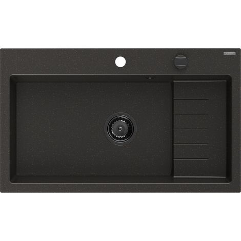 Mexen Omar évier en granit 1 bac 800 x 480 mm, noir/or métallique, siphon noir - 6520801005-75-B (1/5)