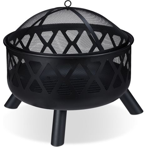 Brasero de jardin acier noir 80 x 80 x 30 cm avec protection étincelles ambiance chaleureuse en acier noir (1/5)