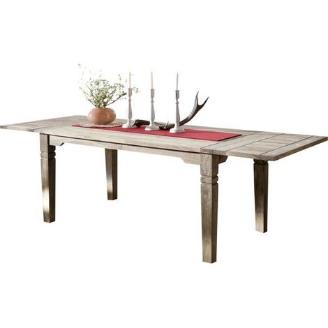 Esstisch mit Ansteckplatten Sheesham 160-200/240x90x76 grau geölt LEEDS 53