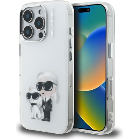 Karl Lagerfeld IML Aquarelle Karl & Choupette & Logo Hülle für iPhone 16 Pro Weiß (1/5)