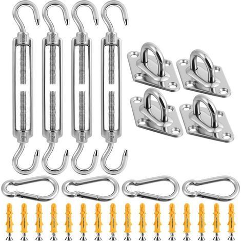 M6 Tendeur Cable Acier Inoxydable, 44Pcs Kit de Fixation pour auvent de Jardin, Tendeur Fil Crochet Et Crochet, Réglable Polyvalent Tendeur Ridoir pour Pare-Soleil, Séchage des Vêtements, Tente (1/5)