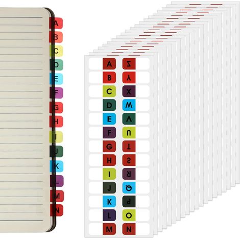 Lot de 20 feuilles autocollantes A-Z - Pour index - Lettres alphabétiques - Étiquettes autocollantes - Marqueurs de page colorés - Pour ordinateurs portables, fichiers de dictionnaire (1/5)