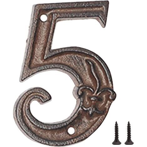 Numéro de Maison Chiffre en Fer Forg Numéro D'adresse Retro 4.7 Pouces (12 cm) Iron House Numbers pour Porte du Jardin Boîte aux Lettres (Numéro 5)