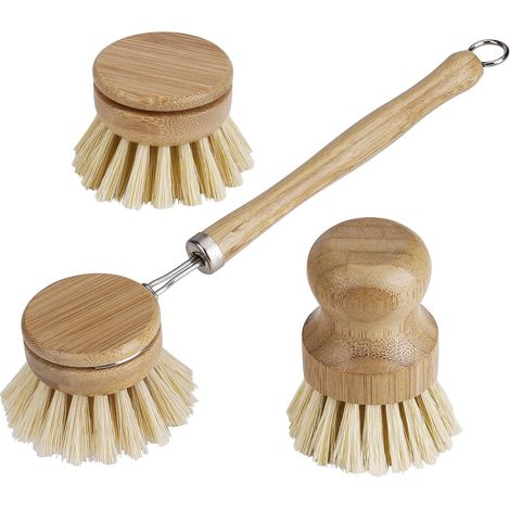 Set 3 brosses, sisal, bambou, fibres denses, nettoyage poêles, cuisine (1/5)