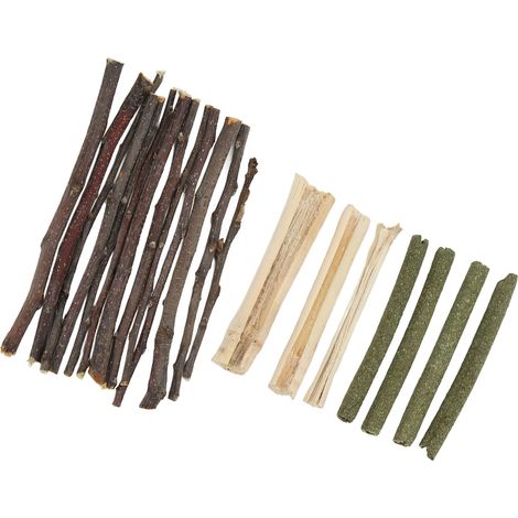 Ensemble de jouets à mâcher pour hamster, sans danger et non toxique : branches de pommier, bâtonnets d'herbe et bâtonnets de bambou sucrés (100 g). (1/5)