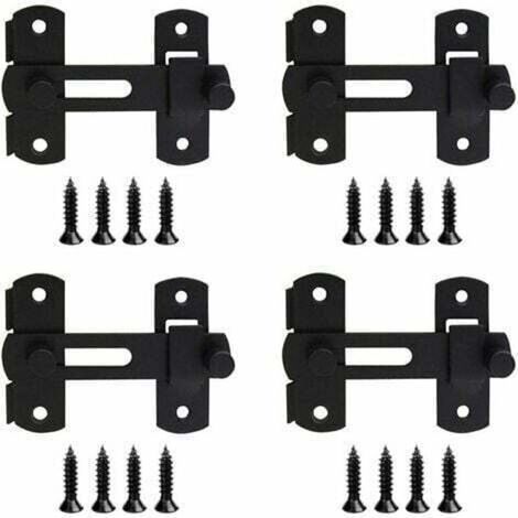Ensemble de 4 loquets noirs en acier inoxydable, serrures coulissantes, serrures de porte, loquets rabattables avec vis pour portes, fenêtres, armoires, refroidisseurs à vin
