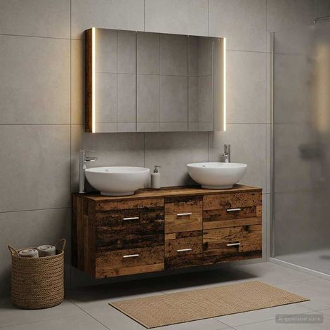 vidaXL Bathroom Furniture Set 4 pcs Old Wood Engineered Wood and Glass (1/5)