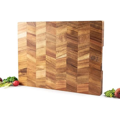 Planche à découper en bois d'acacia 36 x 24 x 2,5 cm, planche à découper en bois avec grain fin, grande planche à découper en bois (1/5)
