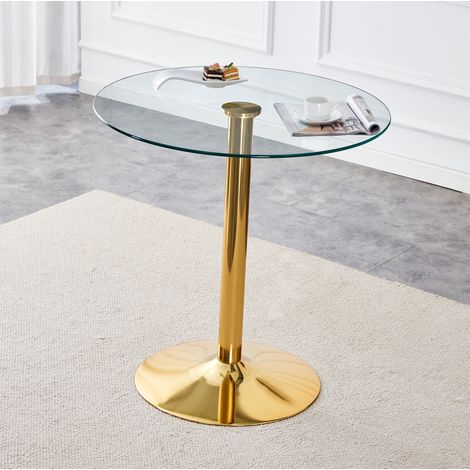 Table haute ronde en verre 89x92 cm métal doré OKMYHOME (1/5)