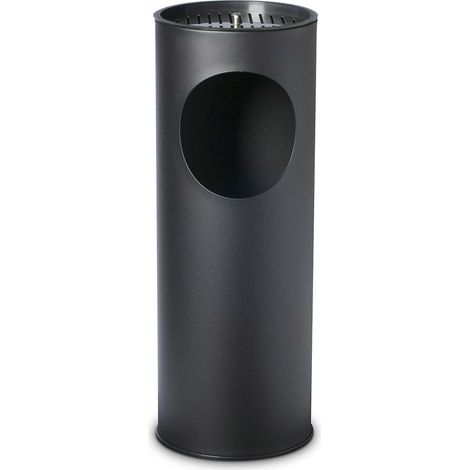 Pattumiera Gettacarte Ø24,3xh66,5 cm con Posacenere In Acciaio Verniciato Nero (1/5)