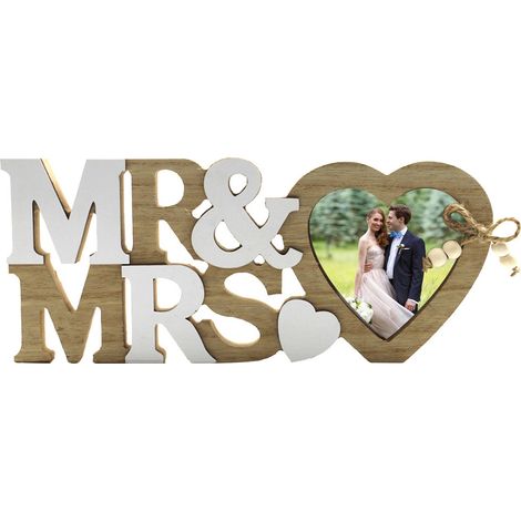 Marco de fotos decorativo “Sr. y Sra.” con soporte de madera rústica – 26 × 11 cm – Modelo 3D – Regalo para bodas o San Valentín (1/5)