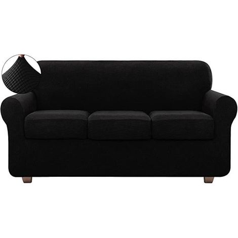 Housse Canapé Extensible Protege Canape 3 places Avec Accoudoirs Spandex Housse de Canapé Epaissie protection de canapé - Noir (1/4)