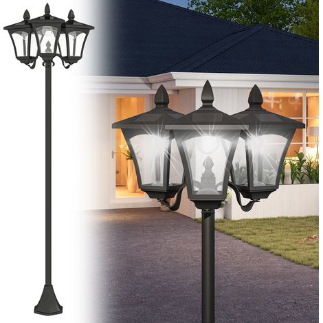 Klassische 3-LED-Solar-Gartenleuchte, Bodenleuchte für den Außenbereich, Schutzart IP44, 51,5 x 47 x 182,5 cm
