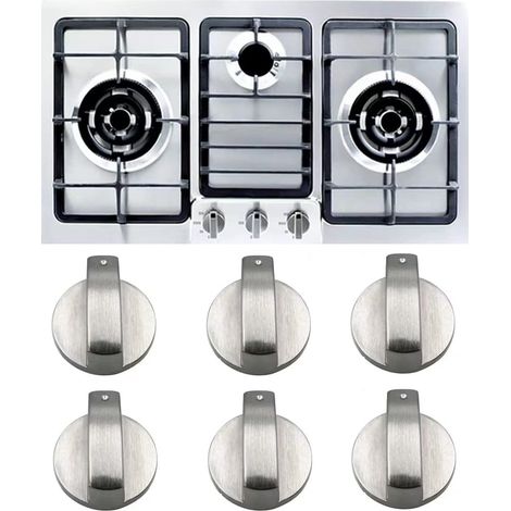 6 Pack 6mm Silver Metal Gas Stove Control Knobs for Oven Switch (1/5)