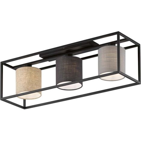 Plafonnier luminaire de salon plafonnier 3 lampes métal lin L 70 cm (1/4)