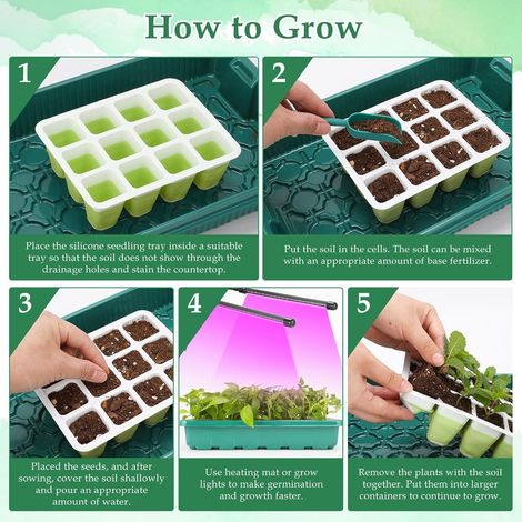 Kit de germination réutilisable en 6 pièces - Plateaux de germination à 72 alvéoles avec cellules souples à ouverture facile, plateaux en silicone pour semis en intérieur (1/5)
