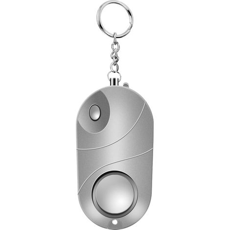 Alarme personnelle antagression 130dB avec lampe LED, porte-clés sécurité autonome en ABS argenté pour femme, compacte et puissante (1/4)