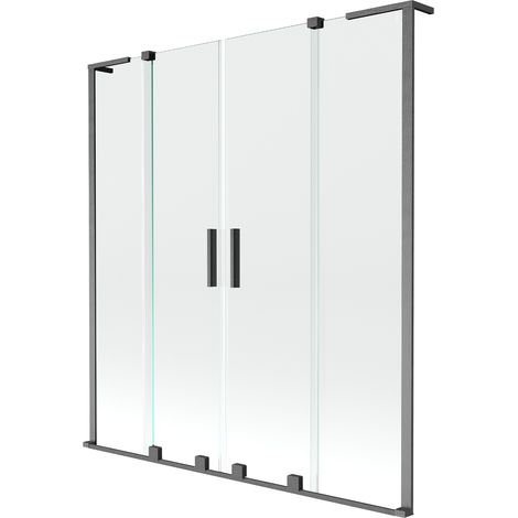 Mexen Velar L Duo Badewannenfaltwand 2-flügelig verschiebbar 160 x 150 cm, transparent, Gun Grau gebürstet - 896-160-003-02-66 (1/2)