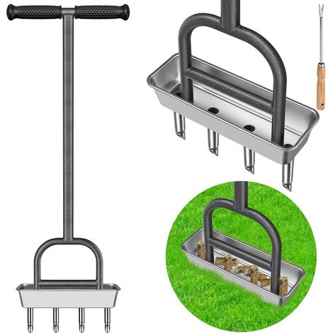 Aérateur de pelouse Manuel, pic de pelouse avec bac de Rangement et Outils de Jardin, Outil de Ventilation avec poignée en Caoutchouc pour aérer Les sols compacts (1/5)