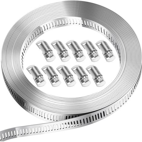 Colliers de serrage pour tuyau de 3 mètres, collier de tuyau en acier inoxydable 304 avec 10 clips, serre-tubes DIY pour tuyau de piscine, tuyau de gaz domestique, tuyau de jardin (1/5)