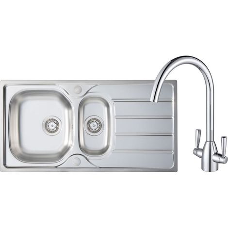 Prima 1.5 Bowl Kitchen Sink with Chelsea Sink Tap and inset Sink 965mm L x 500mm W - Stainless Steel/Chrome (1/4)