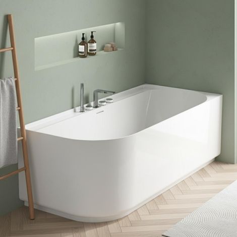 Weiße halbfreistehende Acrylbadewanne 170 cm - rechtwinklig EQUINOXE (1/5)