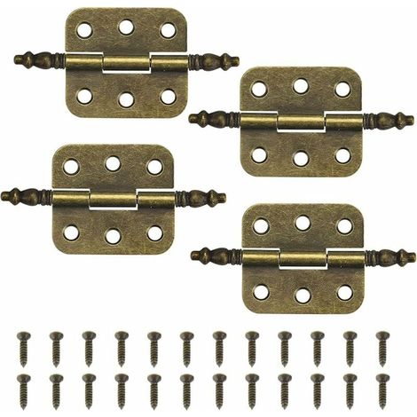 Lot de 4 charnières antiques 7035 mm pour portes de placard vintage, 6 trous, style rétro, charnières décoratives pliantes en fer, charnières de porte de meubles anciens avec 24 vis pour tiroirs et bo (1/5)