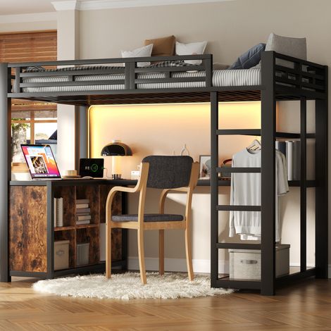 letto struttura letto 140x200 con scrivania nero OKMYHOME (1/5)