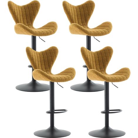 Barhocker 4er Set, höhenverstellbar, 360° drehbar, Chenille, gelb (1/5)