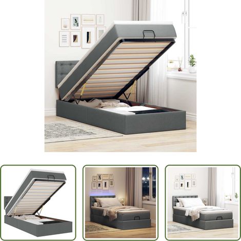 Matratze -  Ottoman-Bett mit Matratze & LEDs Dunkelgrau 100x200 cm Stoff (1/5)