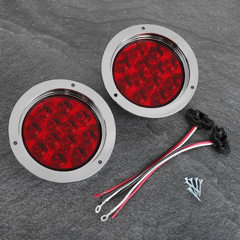 Set aus 2 runden, roten 4-Zoll-Rückleuchten (10 cm) mit 12 LEDs und Bremslichtern, 12 V (1/5)