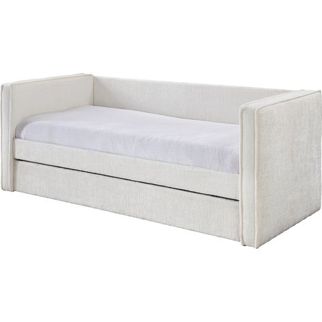 Lit banquette avec tiroir gigogne 2 x 90 x 190 cm – Tissu texturé – Blanc – SULAZO