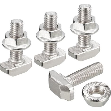 Vis en T avec Boulon M6x20mm et Écrous à Bride Hexagonale M6, 40 Ensembles de Boulons en T à Tête de Marteau et Tige en T pour Profilé en Aluminium de Série 30 (1/5)