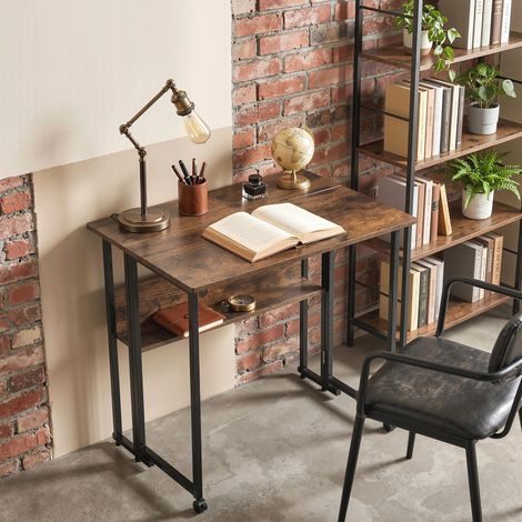 Bureau pliant avec compartiment de rangement, table pliante de 80 cm pour petits espaces, bureau, marron rustique (1/5)