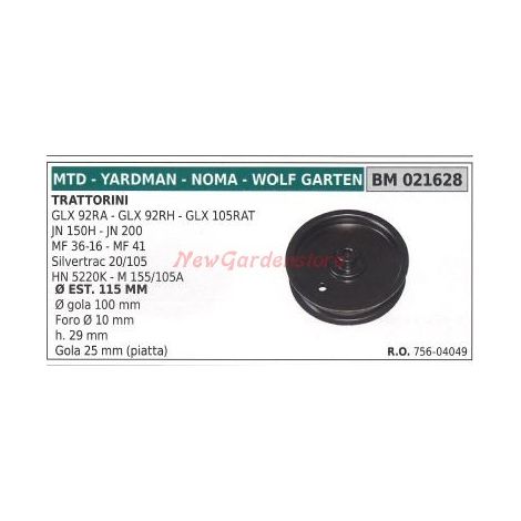 Riemenscheibe für Rasentraktor GLX 92RA 92RH MTD 021628