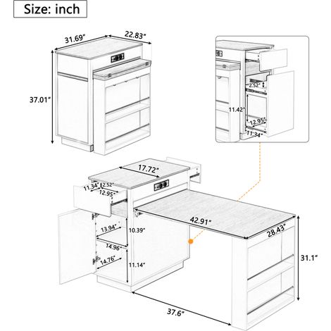 Kücheninsel mit Rollen, Ausziehbarer Esstisch mit LED-Beleuchtung, Küchentisch mit Steckdosenleisten und Haken, dient als Kücheninsel, Anrichte oder Bartisch für Küche und Esszimmer (Natur) (1/5)