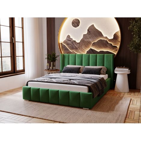 Lit rembourré avec rangement 200x200 velours vert Marano (1/5)